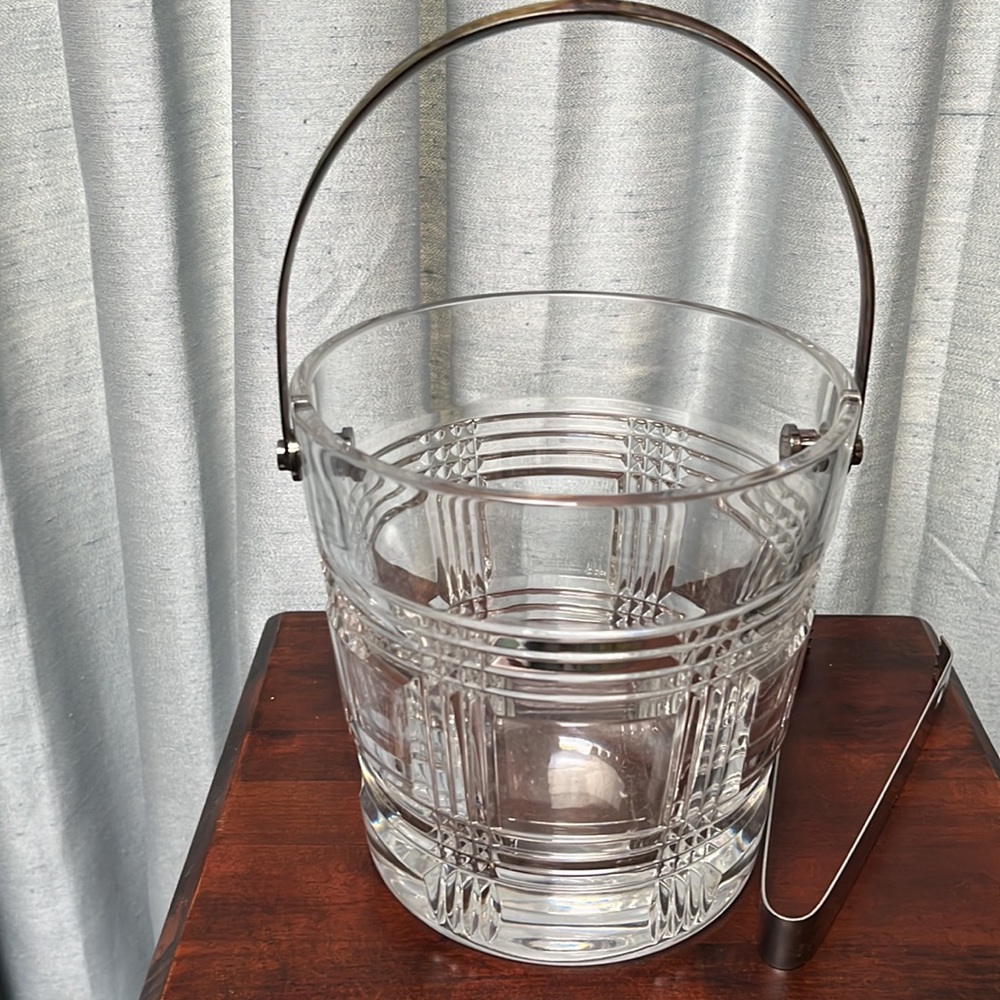 Rare Ralph Lauren Glen Plaid Crystal Handled Ice Bucket with Tongs signed